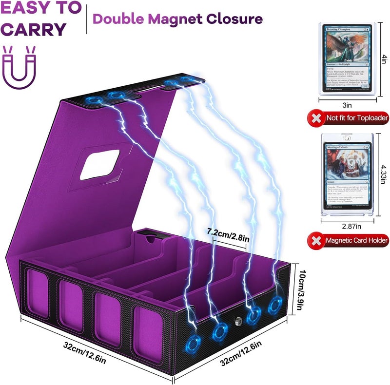Gomyrod Trading Card Storage Box - 3200+ MTG Deck Box with Commander Display & Portable Handle, 4-Row Card Case Compatible for MTG/TCG/Magic Cards, 30 Colorful Divider, 8 Card Supporters (Black & Purple) - Image 5